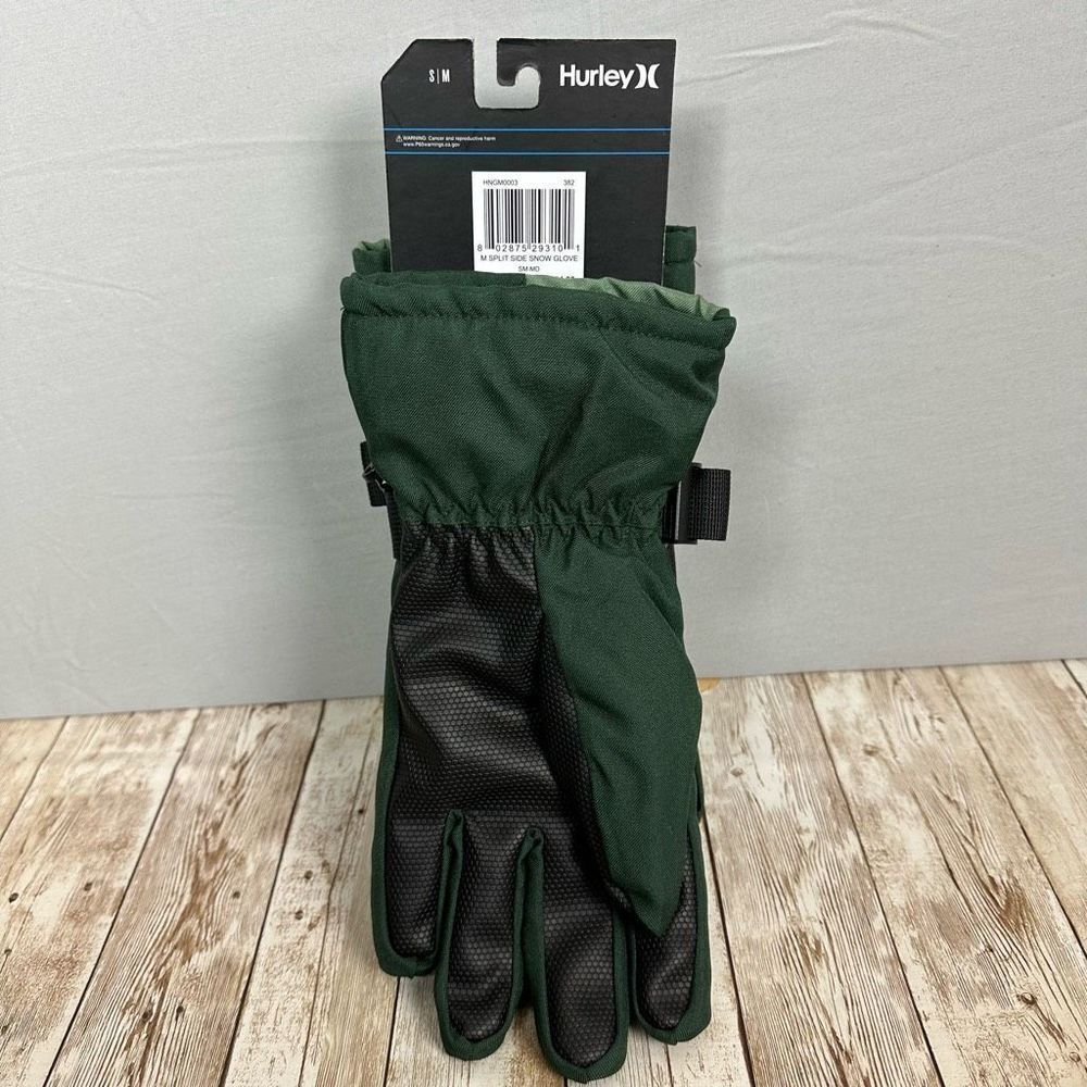 Hurley Split Side Snow Gloves Mens S/M Water Resistant Adjustable Cuff Green - Picture 4 of 5